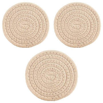 AHOYE 北歐風棉繩編織杯墊/吸水杯墊/防燙墊/隔熱墊  亞麻色  11 x 11 x 0.5cm  3個