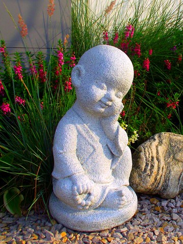 仿石雕佛像小沙彌花園庭院陽臺戶外客廳禪意小和尚擺件家居裝飾品