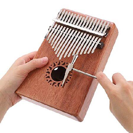 Kalimba 17 Keys Thumb Piano Kit Mahogany Wooden Finger Piano Portable Thumb Piano Steel Marimba Keys with Sun Pattern, Gift for Friends Kids