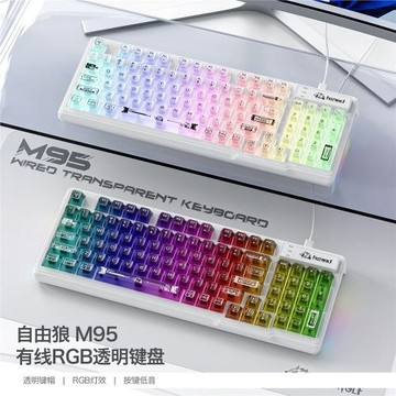 自由狼M95透明鍵盤客制化有線RGB燈光游戲電競機械手感辦公鍵盤