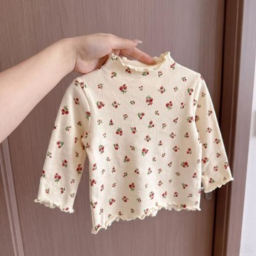 🎀臺灣出貨🎀女寶寶小碎花長袖t恤嬰幼秋裝條紋打底衫新生兒上衣內搭衣服長袖 t恤 衛衣 兒童套裝 帽t 大學t 帽t