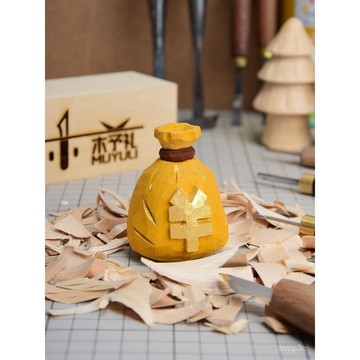 台灣熱賣創意手工木鵰擺件髮財錢袋擺件裝飾品生日禮物送男友元旦新年禮物 5UKR