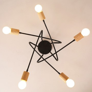 北歐工業風原木半吸頂五燈  黑色  KC2363-105