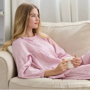 千百菱格100%棉長袖衣褲裝睡衣