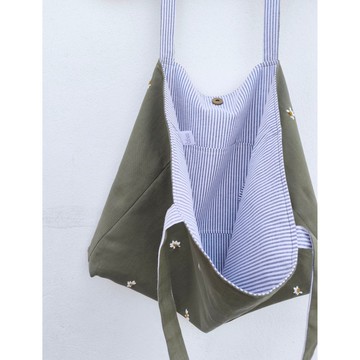 刺繡 | 亞麻 | 軍綠色斜背包