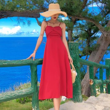 紅色沙灘裙海島度假穿搭適合旅游連衣裙泰國海邊拍照裙子超仙長裙