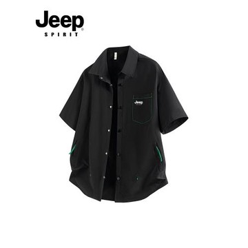 jeep spirit襯衫男士短袖t恤2025新款寬松翻領半袖上衣男生大碼潮