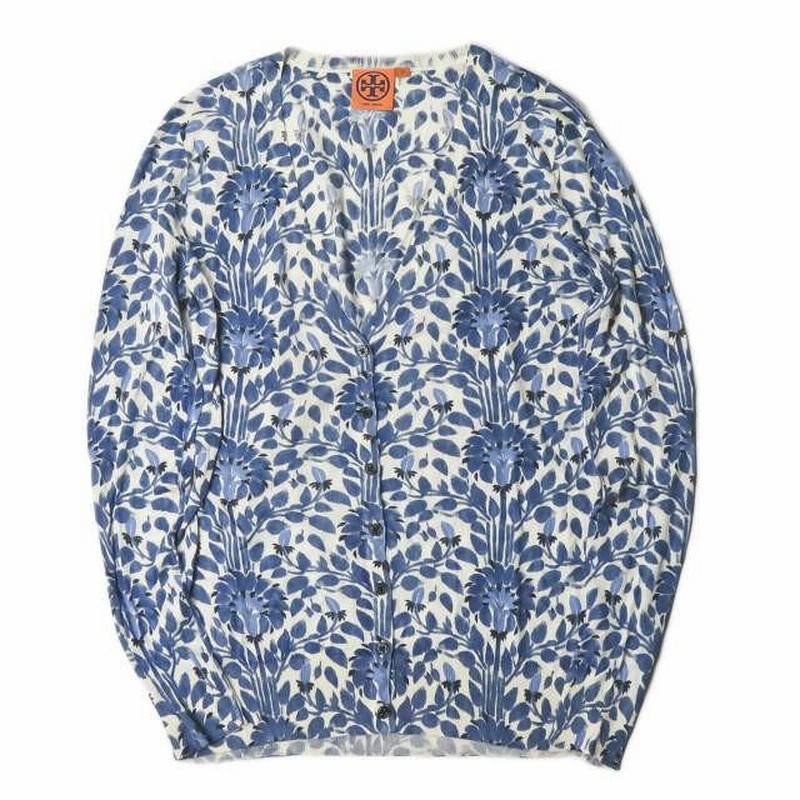 トリーバーチ TORY BURCH フラワーシルクニットカーディガン XS
