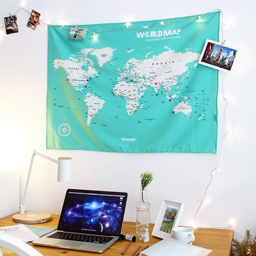 世界地圖-專屬訂製世界掛布-湖水綠 (客製化禮物 聖誕禮物)