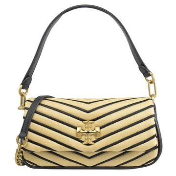 TORY BURCH KIRA CHEVRON 絎縫草編設計翻蓋斜背/肩背兩用包(黑邊)
