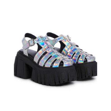 銀色超厚底粗跟高跟包頭涼鞋女小個子運動增高矮子樂松糕羅馬涼鞋