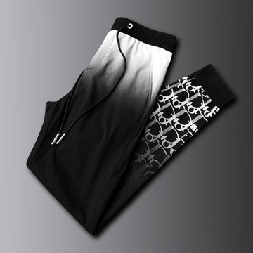 歐洲站男裝冰絲休閑褲夏季薄款漸變褲時尚印花速干小腳高彈運動褲