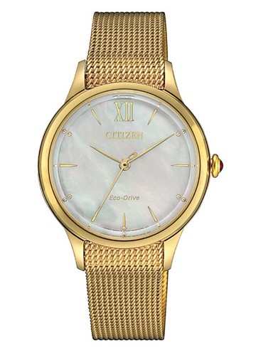CITIZEN 星辰錶 EM0812-89D 全金/光動能女錶 / 白蝶貝面板 32.5mm｜樂天全館特惠中★指定刷卡回饋10%