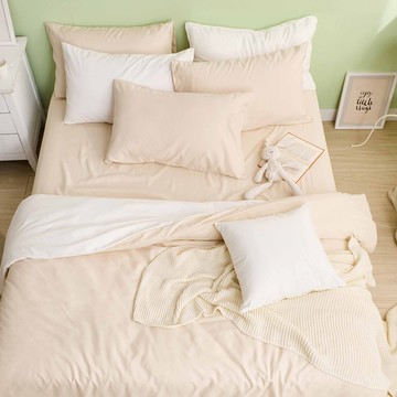 床包被套組(薄被套)-雙人加大 / 舒柔棉四件式 / 奶茶色床包＋奶白被套 台灣製