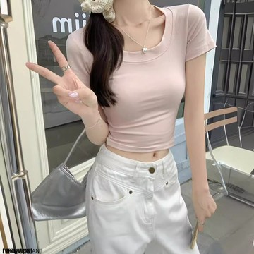 純欲修身顯身材辣妹上衣女時尚高腰顯瘦韓系簡約風短袖T恤潮