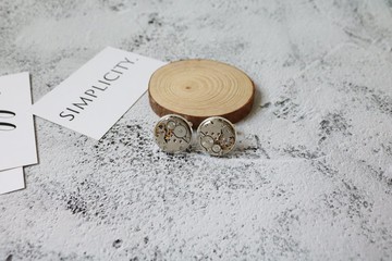 復古機芯袖口圓形蒸汽龐克元素袖扣