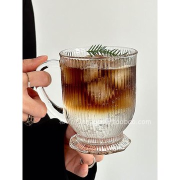 小眾豎紋大容量水杯玻璃杯水果茶杯冰美式咖啡杯夏季冷飲杯果汁杯