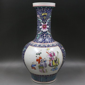 清康熙粉彩人物開光魚尾瓶家居仿古瓷器客廳擺件古董古玩老貨收藏1入