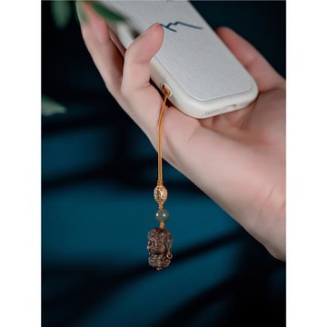 沉水級越南芽莊黃奇楠雕刻綠度母手機吊墜沉香手機掛鏈掛飾高級感