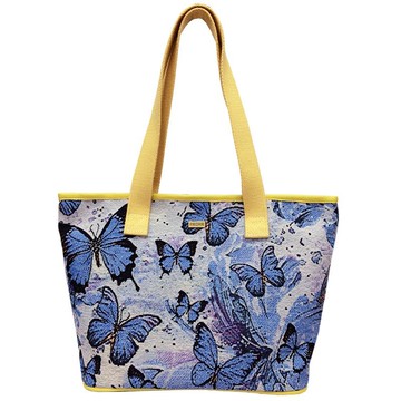 緹花織畫中托特包 紫戀碟 黃