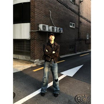 Hobkirk 24FW 水洗做舊vintage破壞補丁刺繡baggy寬松A型牛仔褲