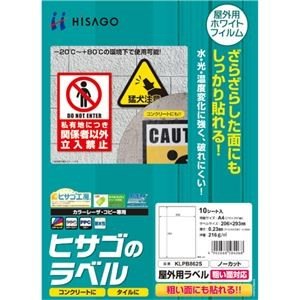 (まとめ) ヒサゴ 屋外用ラベル 粗い面対応 A4 ノーカット カラーLP・コピー機専用 ホワイトフィルムタイプ KLPB862S 1冊(10枚) 〔×4セット〕