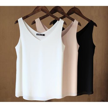吊帶背心女雪紡ins潮女試打底內搭百搭無袖純色V領夏春打底衫外穿