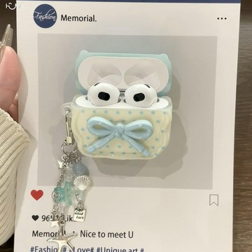 🔥台灣出貨🔥藍立體蝴蝶結適用airpods4代保護套airpods pro2蘋果耳機套3代2代