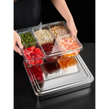 冰粉配料盒擺攤調味盒帶蓋商用收納盒組合裝水果304不銹鋼調料盒