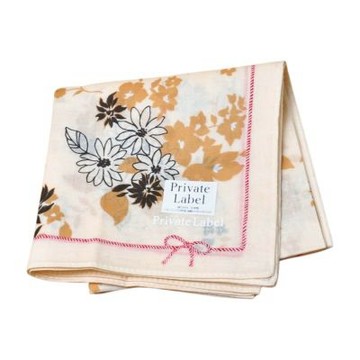 Private Label 日本製米黃底花卉印花棉質LOGO帕領巾(51CM)