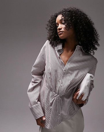 Topshop twist side stripe shirt in red