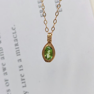 天然沙弗萊吊墜 切面電光綠沙弗萊石項鍊 手工14KGF鎖骨鏈