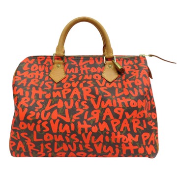 LOUIS VUITTON LV 路易威登 棕色 原花 帆布 塗鴉 SPEEDY 30 波士頓包 手提包 M93705 【二手名牌BRAND OFF】