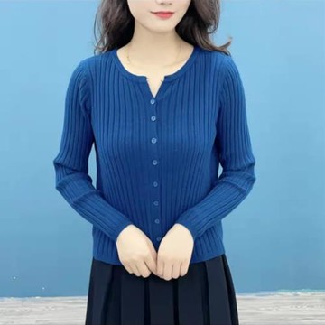 V領針織開衫女2025春秋新款修身內搭長袖洋氣毛衣外套打底衫上衣