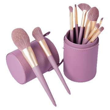 MAANGE 瑪安格 彩妝刷具9件組 附收納筒 紫色 柔軟纖維毛 舒適握感  1組