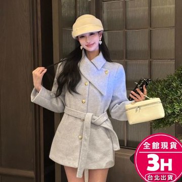 【梨卡】隔日到貨 女裝 大衣 毛呢 外套【加厚】收腰大衣 設計感外套 長袖束腰 保暖大衣 舒適 WT431【現貨24H】