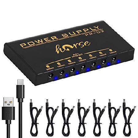 Guitar Pedal Power Supply, Horse Portable Isolated DC Output Built-in Rechargeable Battery for 9V Guitar Bass Effect Pedals with Short Circuit overc