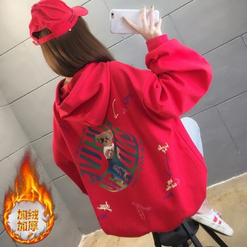 加絨加厚衛衣女秋冬季2021年新款韓版大碼ins慵懶風連帽外套女春