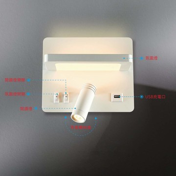 7W 3200K USB充電壁燈 B157-58-253-1