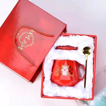 元旦節小老虎陶瓷杯生日禮物中式馬克杯帶蓋勺禮盒套裝家用情侶杯