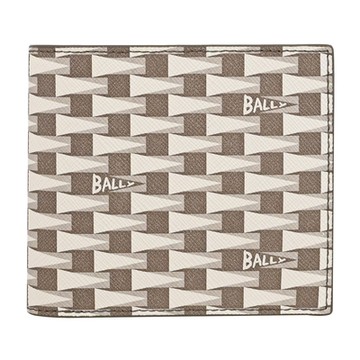 BALLY PNT 品牌新款LOGO印花八卡對開短夾(淺棕/白)