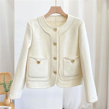 【米蘭精品】毛呢外套羊毛大衣-小香風雙面手縫短款女外套2色74dc29