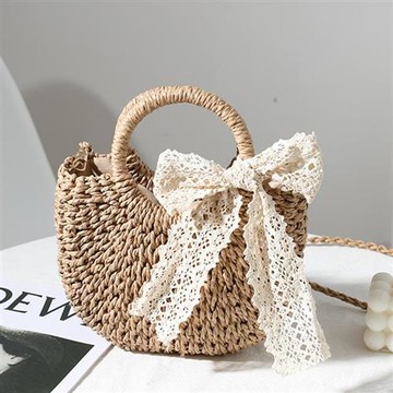 【米蘭精品】現貨+預購 女草編包手提包渡假單肩側背包大容量藤編織包包-蕾絲斜挎小包2色74ly40