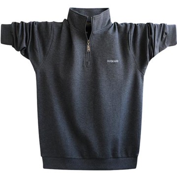 春秋新款立領長袖T恤男士高級感上衣寬松男裝半拉鏈大碼加肥加大