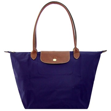 Longchamp LE PLIAGE 藍色再生尼龍皮邊折疊長把水餃包