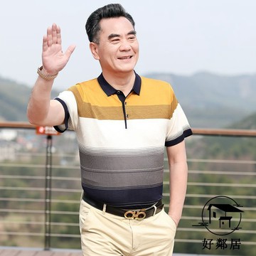 中老年系👴爸爸裝 爸爸短袖 中老年人男裝 阿公上衣 新款爸爸夏裝短袖t恤冰絲polo衫男士夏季爺爺男裝衣服 送爸爸HLJ