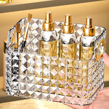 iSFun 鑽石紋格桌面鍍金把手收納盒 大號  透明色  1個