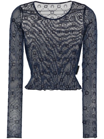 Marine Serre - Moonogram mesh longsleeved top - women - Fabric - M - Blue