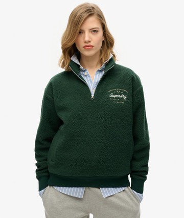 Superdry Women's Country Club Fleece Half Zip Sweatshirt Green Size: 4