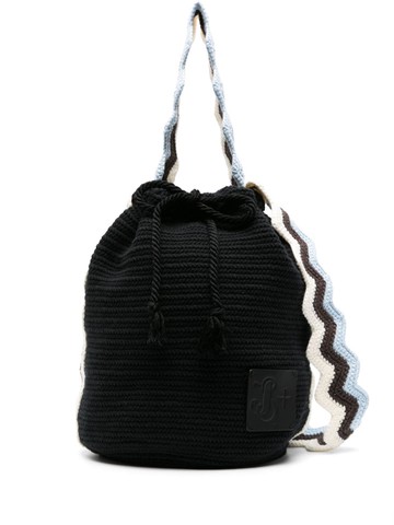 Jil Sander - zigzag-stripe knitted bucket bag - women - Polyamide/Calf Leather/Recycled Cotton/Elastane - One Size - Black